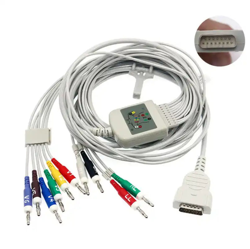 10 Leads 12 Leads EKG Cable 15 Pins Gray Color Multi Function