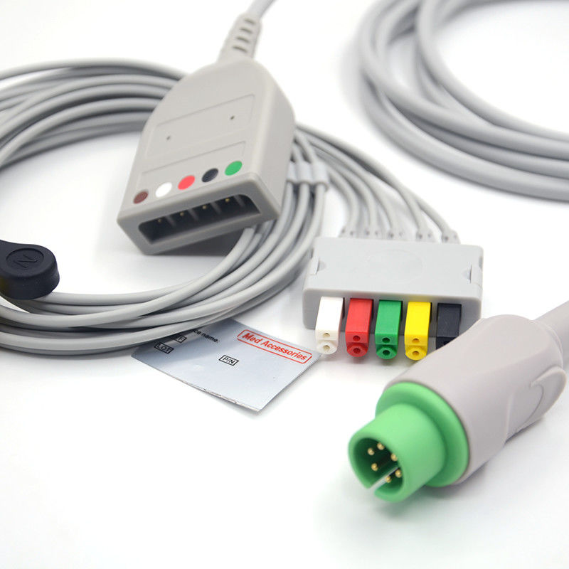 Split 6Pin 5 Leads ECG Monitor Cable Gray Color Latex Free Multi Function