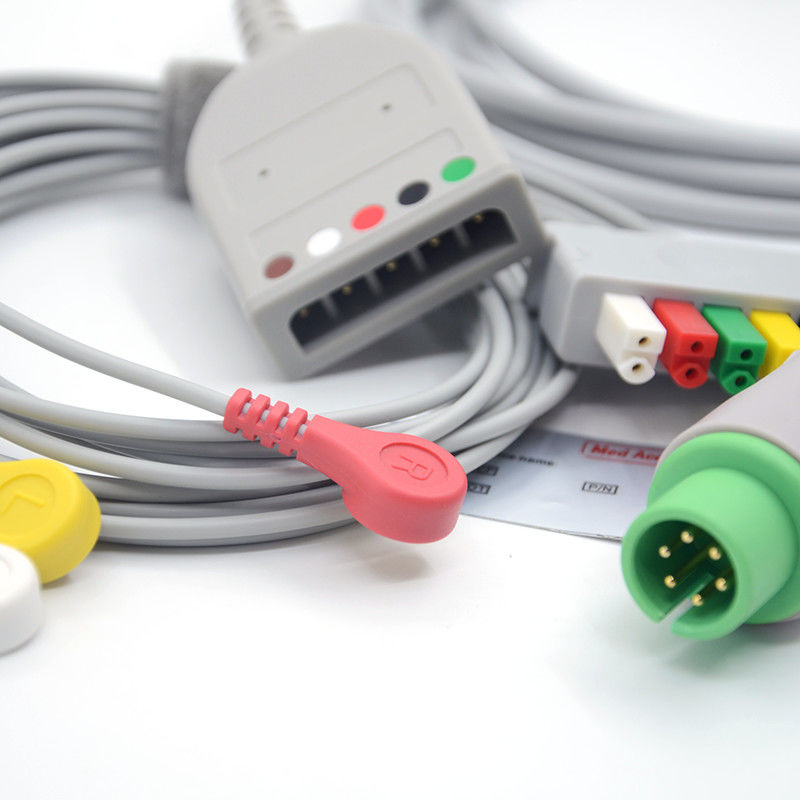 Split 6Pin 5 Leads ECG Monitor Cable Gray Color Latex Free Multi Function