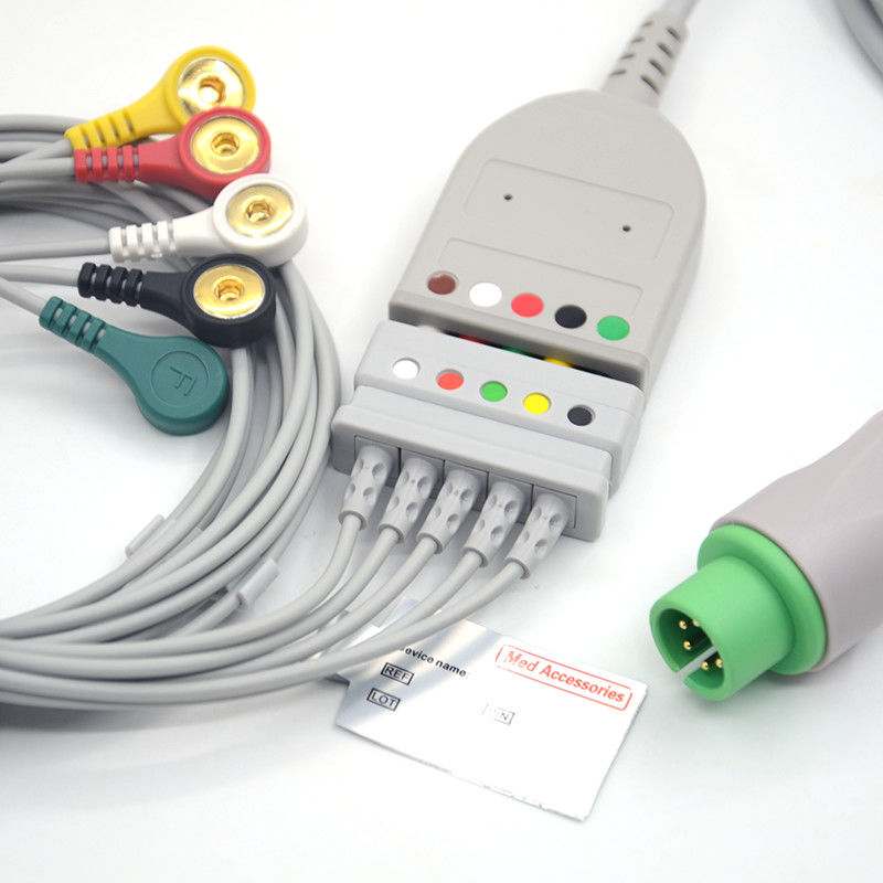 Split 6Pin 5 Leads ECG Monitor Cable Gray Color Latex Free Multi Function