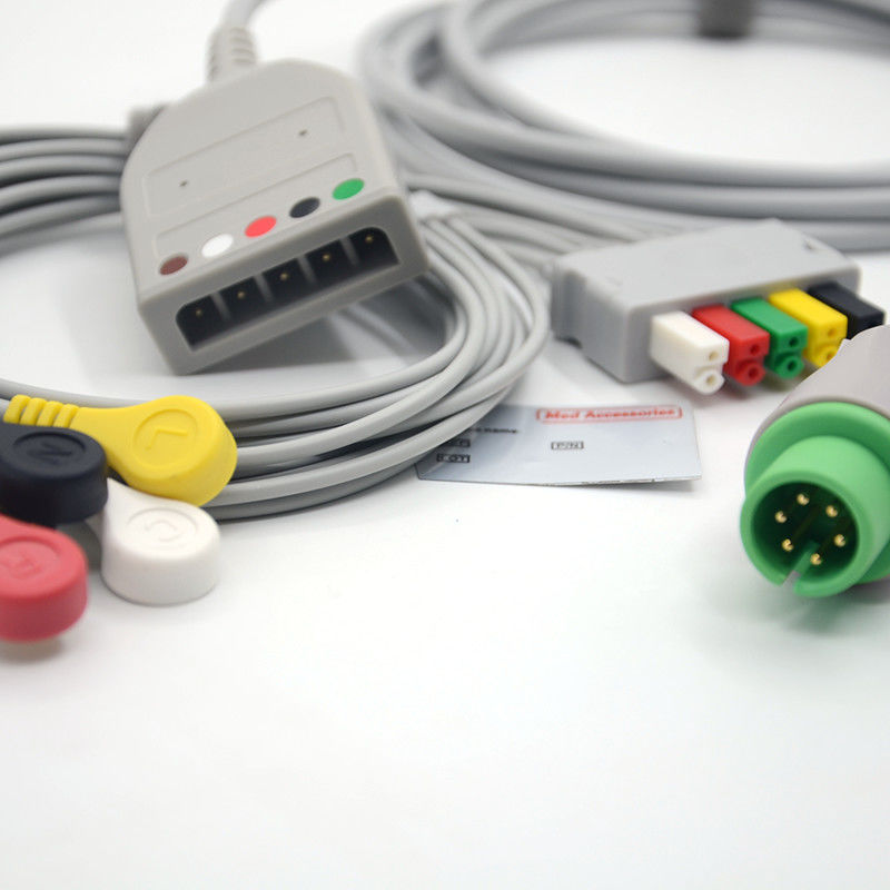 Split 6Pin 5 Leads ECG Monitor Cable Gray Color Latex Free Multi Function