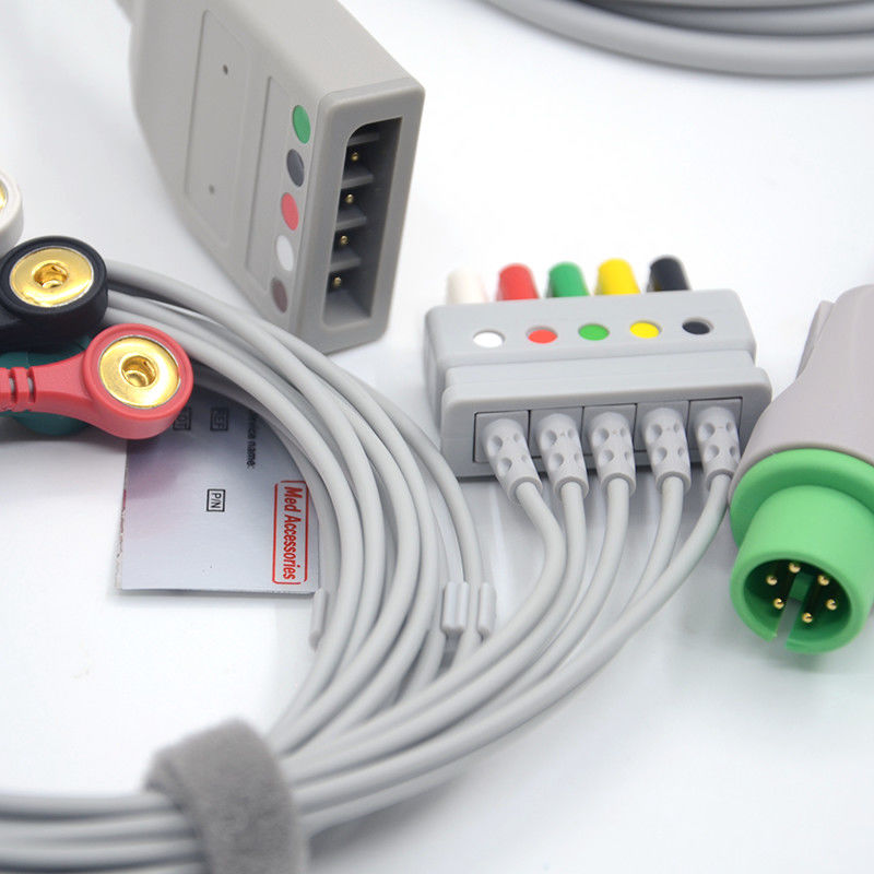 Split 6Pin 5 Leads ECG Monitor Cable Gray Color Latex Free Multi Function