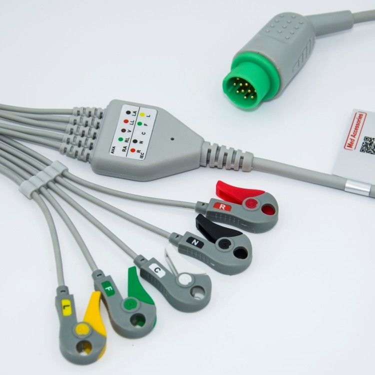 Medical Care Monitor Accessories Biolight ECG Cable 12 Pin 5 Leads Grabber End One-piece 3.4m Size