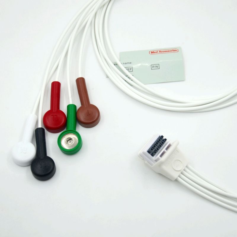 Compatible Mortara H3 Holter Recorder ECG Cable Leadwires 5 Leads Snap AHA