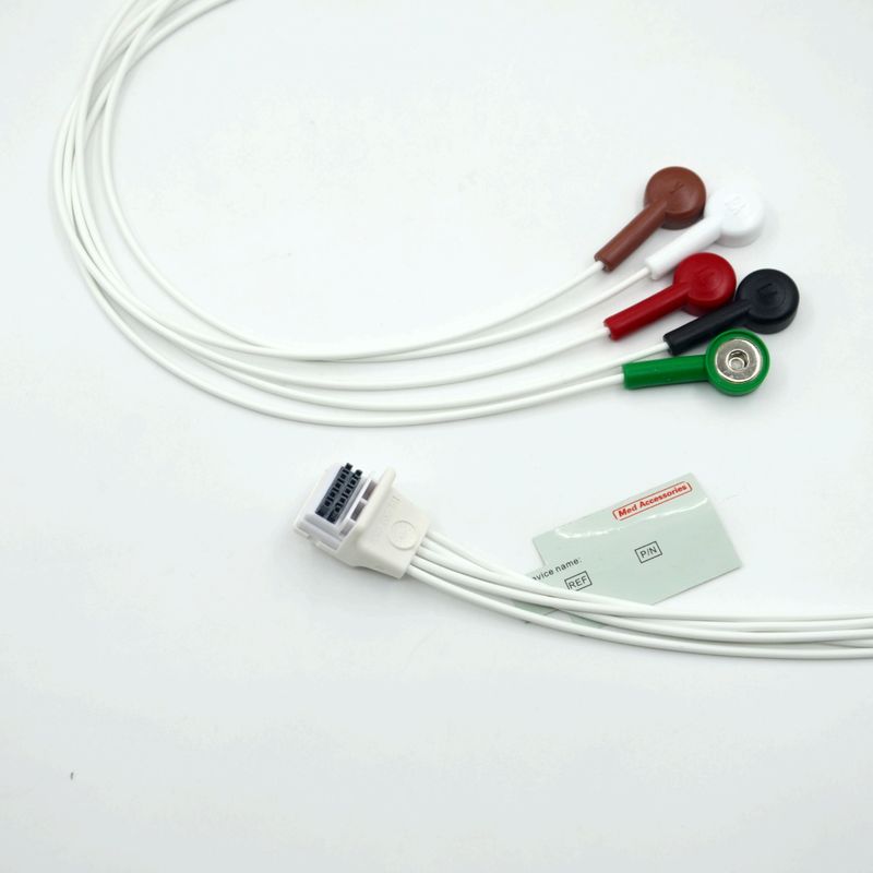 Compatible Mortara H3 Holter Recorder ECG Cable Leadwires 5 Leads Snap AHA