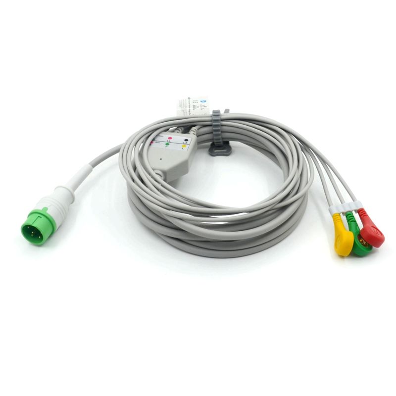 High Quality Compatible Zoncare 3 Lead ECG EKG Cable IEC Snap For Medical Accessories