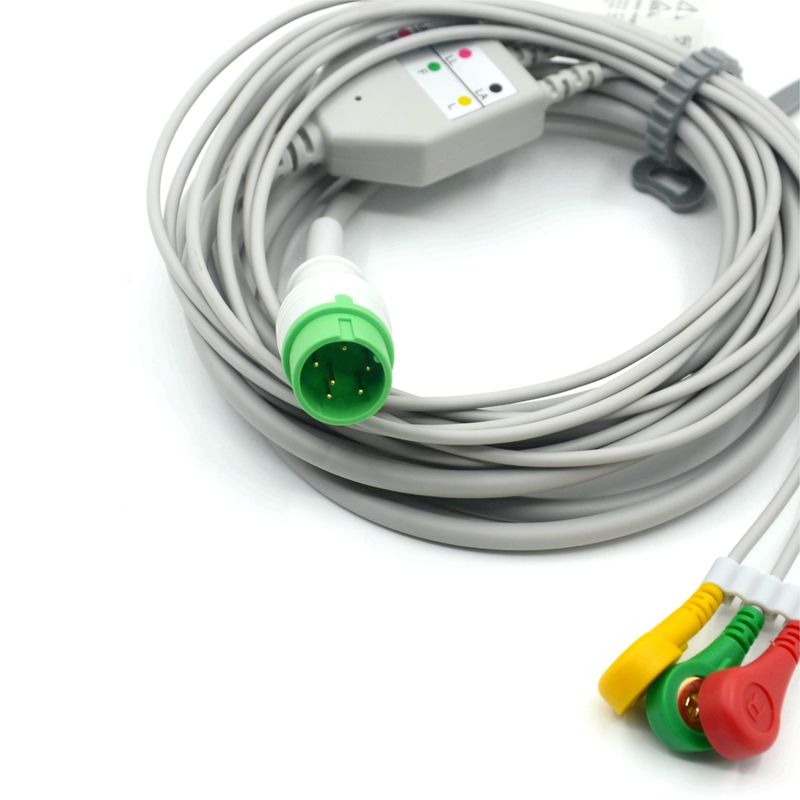 High Quality Compatible Zoncare 3 Lead ECG EKG Cable IEC Snap For Medical Accessories