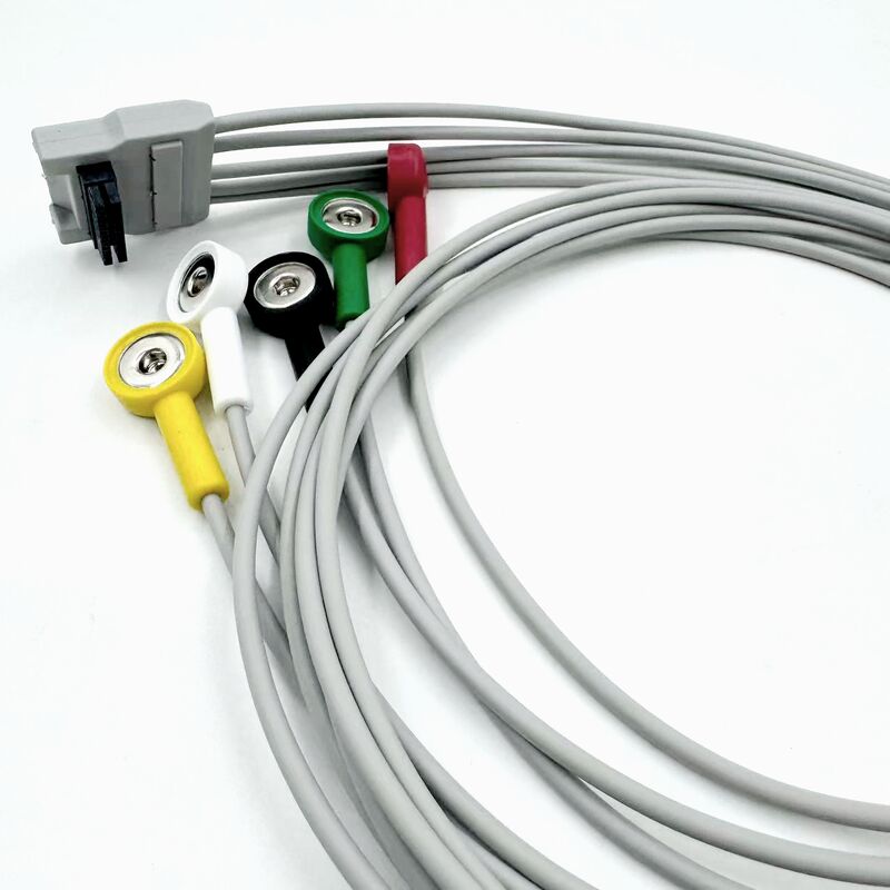 High Quality Med Accessories RoHS Certified Diagnostic Silicone IEC Color 5-Lead Grabber EKG ECG Cable Compatible BLT