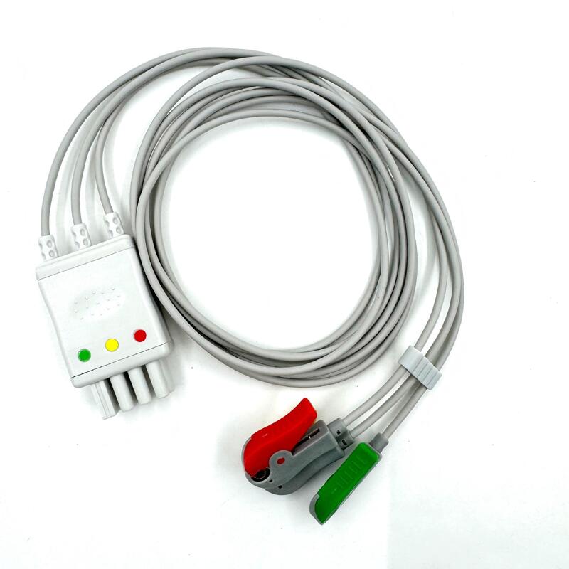 High Quality Med Accessories IEC Color Model RoHS Certified 3-Lead Grabber ECG Leadwire Compatible Nihon Kohden