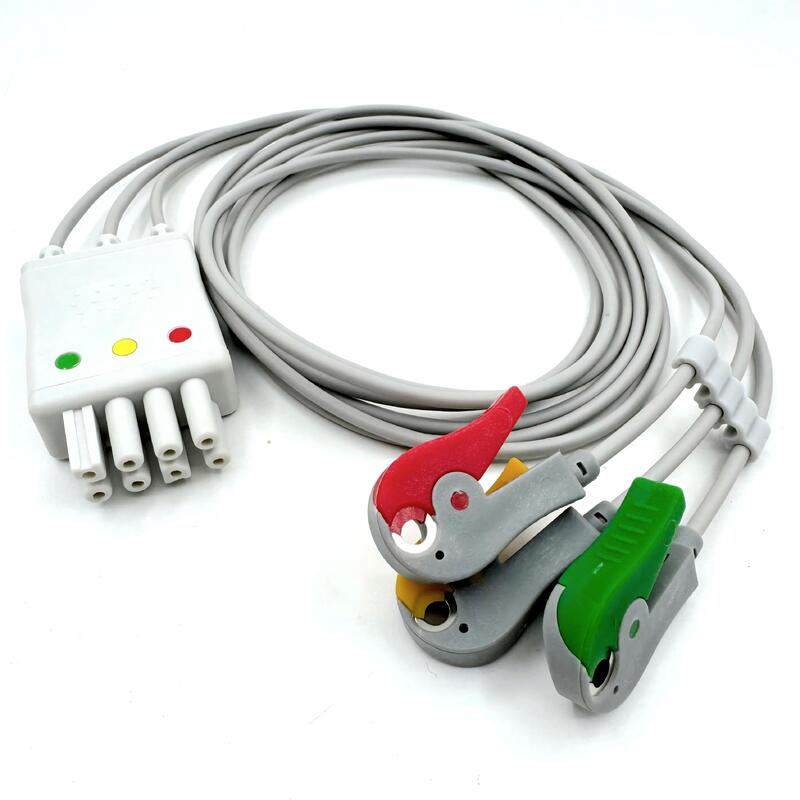 High Quality Med Accessories IEC Color Model RoHS Certified 3-Lead Grabber ECG Leadwire Compatible Nihon Kohden