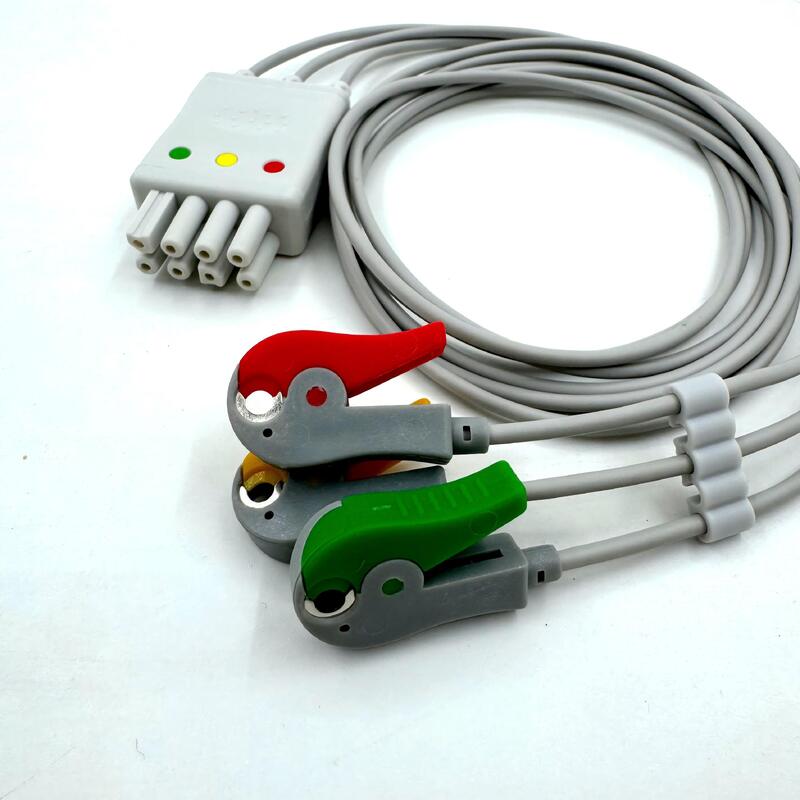 High Quality Med Accessories IEC Color Model RoHS Certified 3-Lead Grabber ECG Leadwire Compatible Nihon Kohden